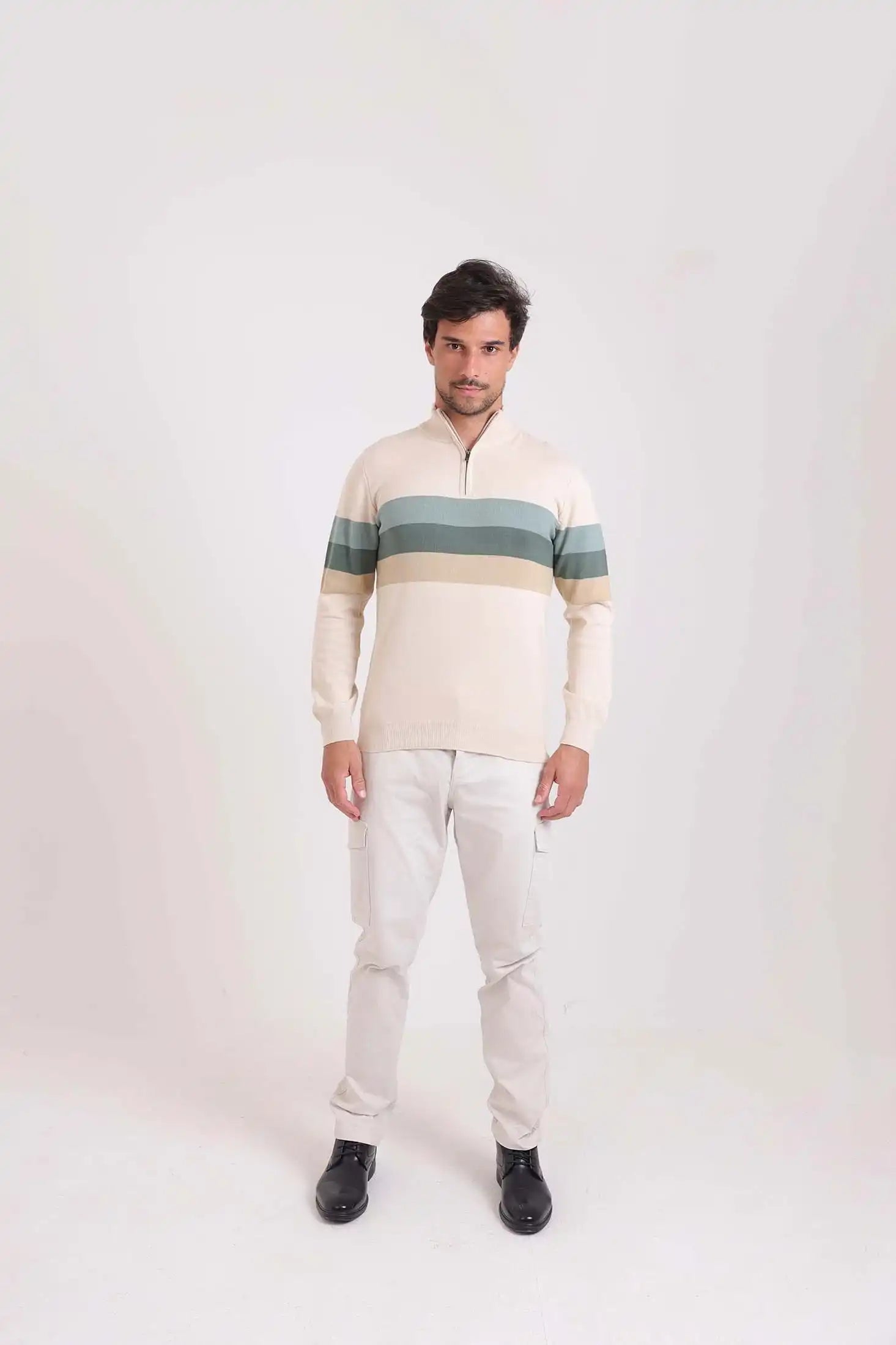 Zipped Neck Sweater with 3 Stripes