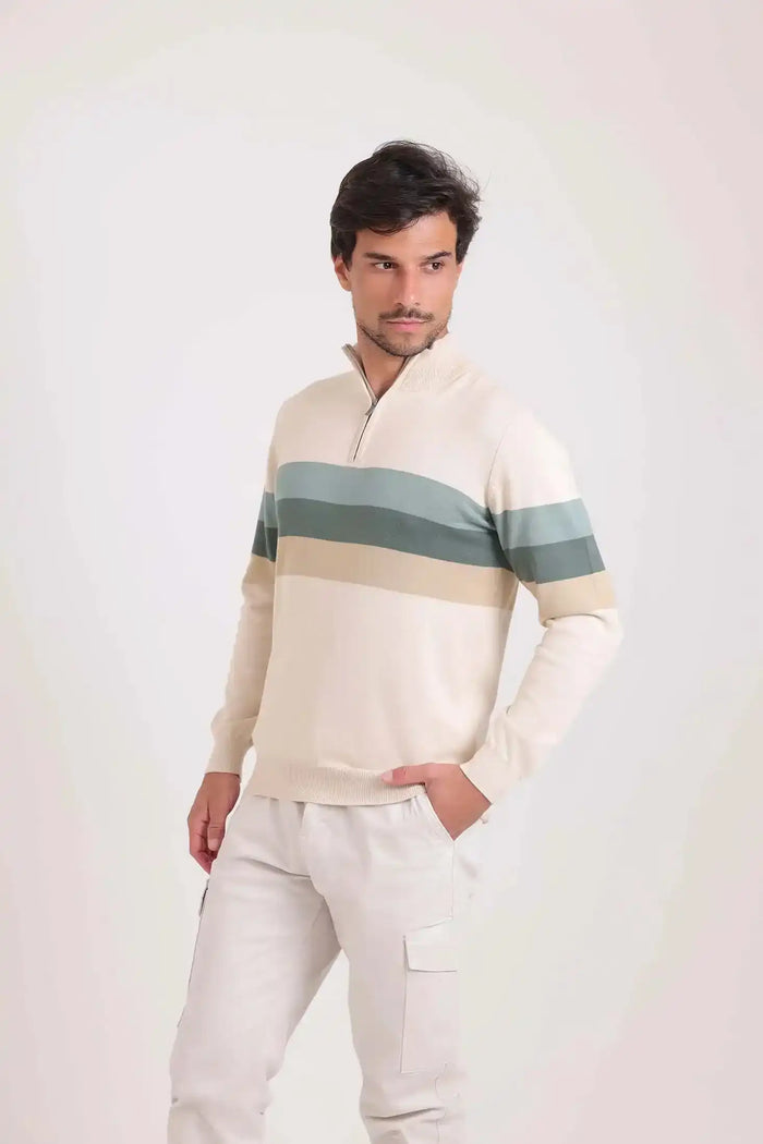Zipped Neck Sweater with 3 Stripes