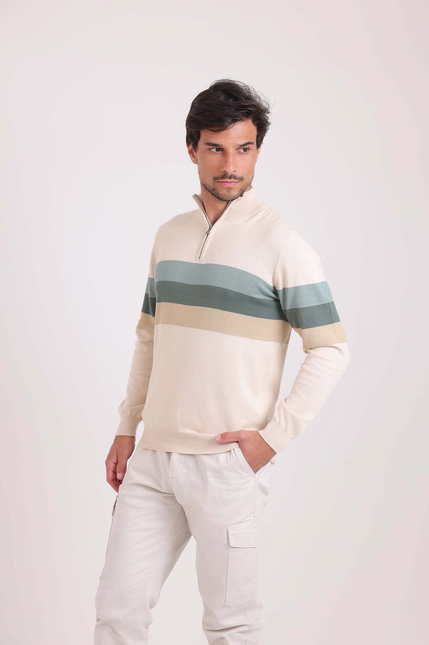 Zipped Neck Sweater with 3 Stripes