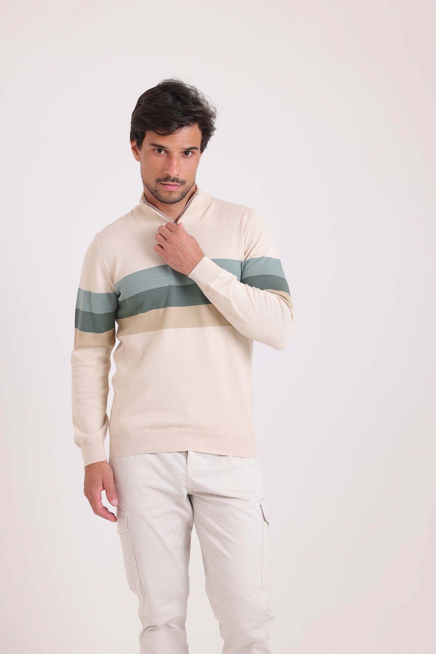 Zipped Neck Sweater with 3 Stripes