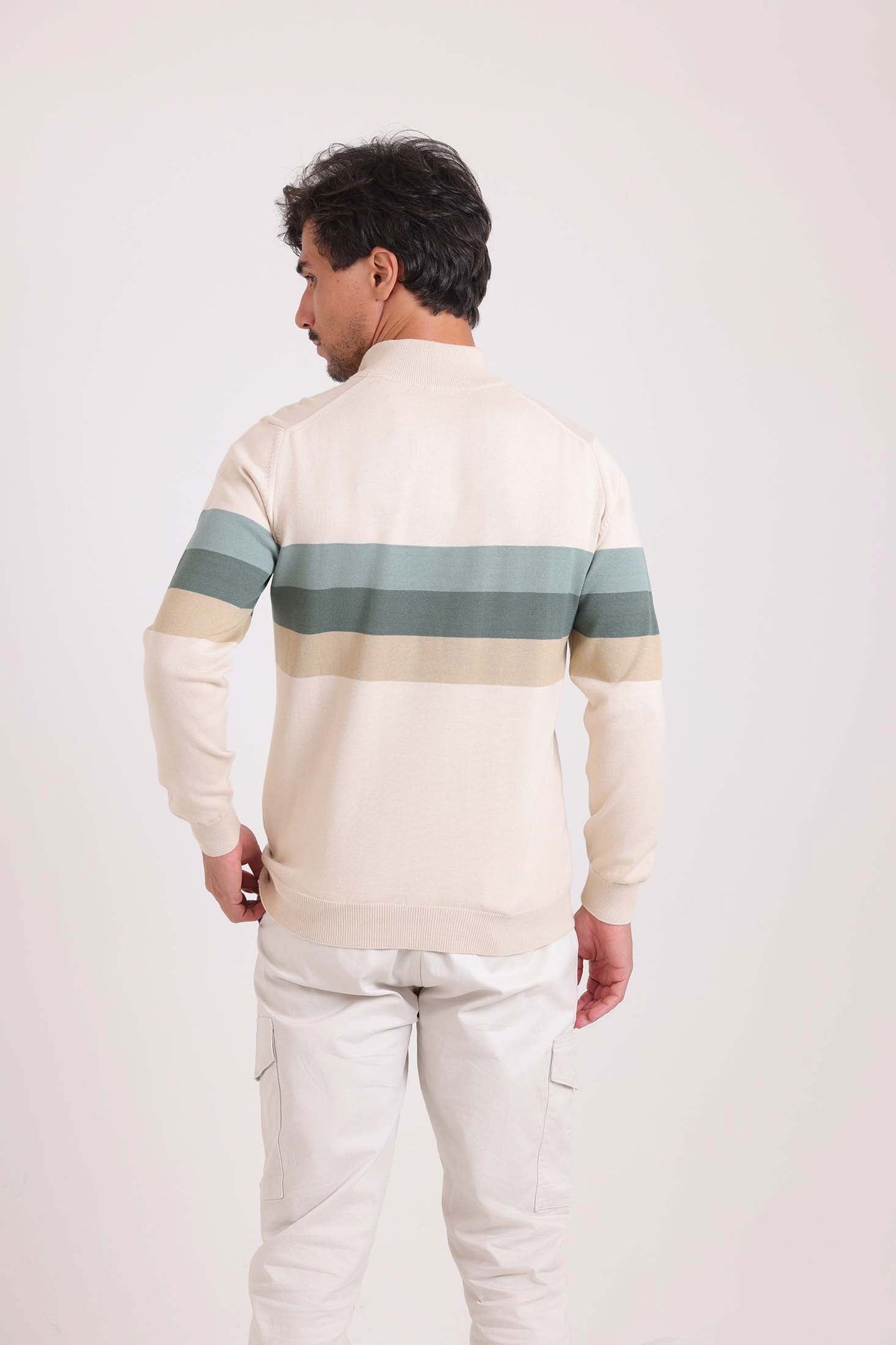 Zipped Neck Sweater with 3 Stripes