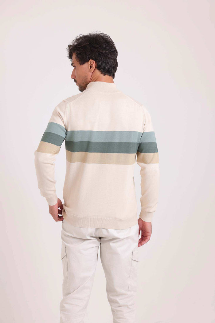 Zipped Neck Sweater with 3 Stripes