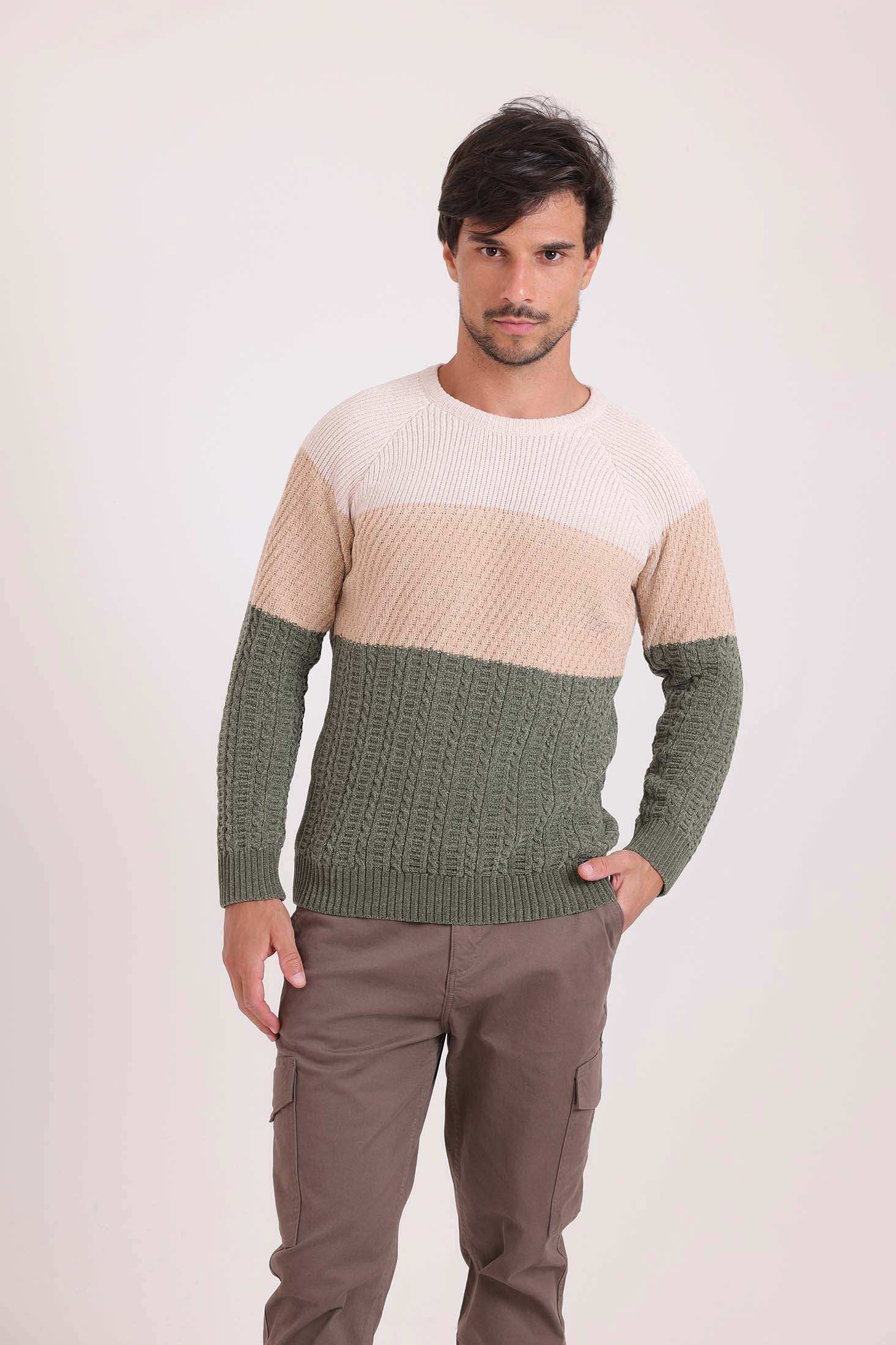 Tri-Tone Multiple Knits Pullover