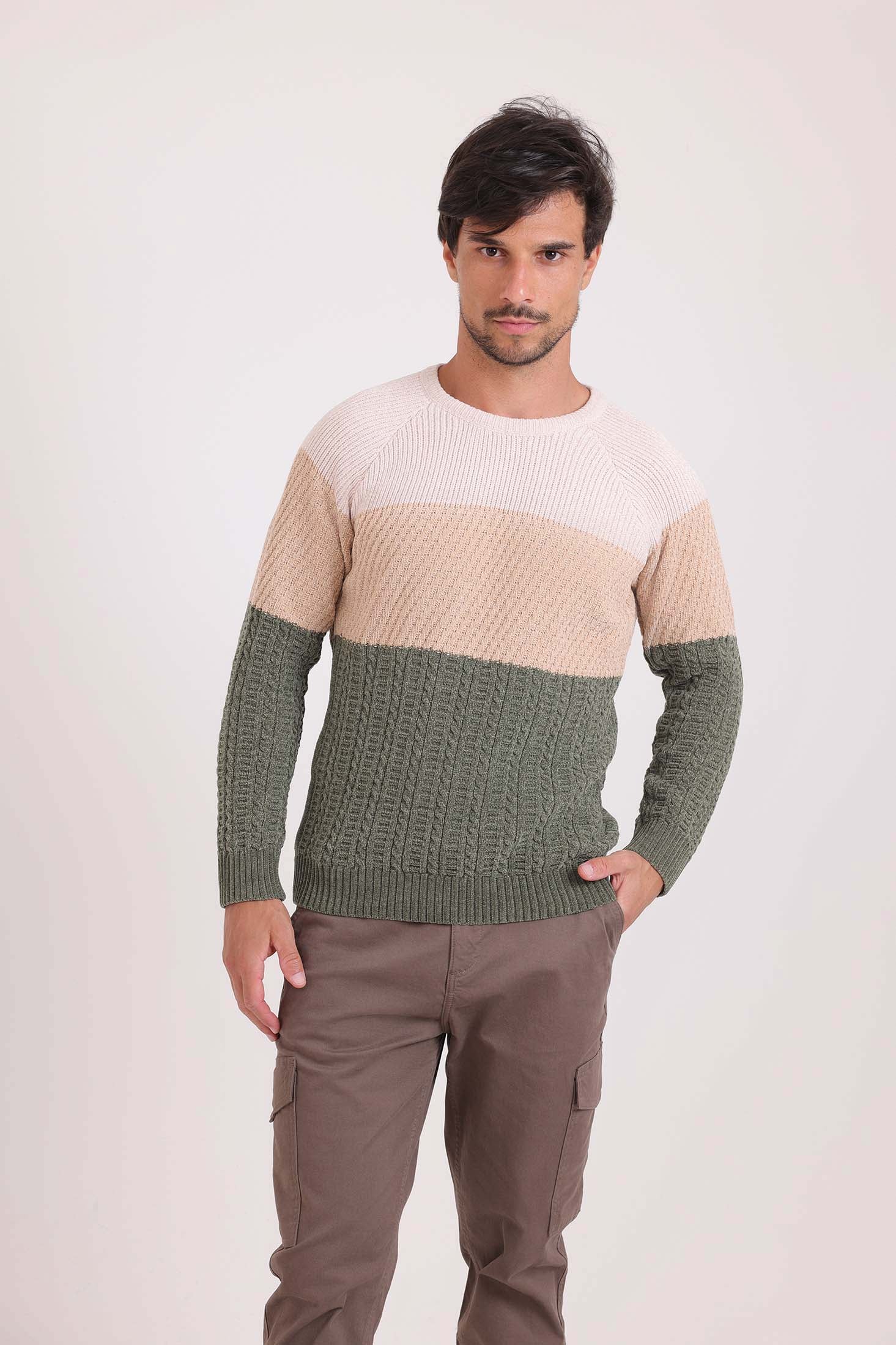 Tri-Tone Multiple Knits Pullover