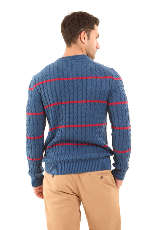 Braided Knit Striped Round Neck Pullover