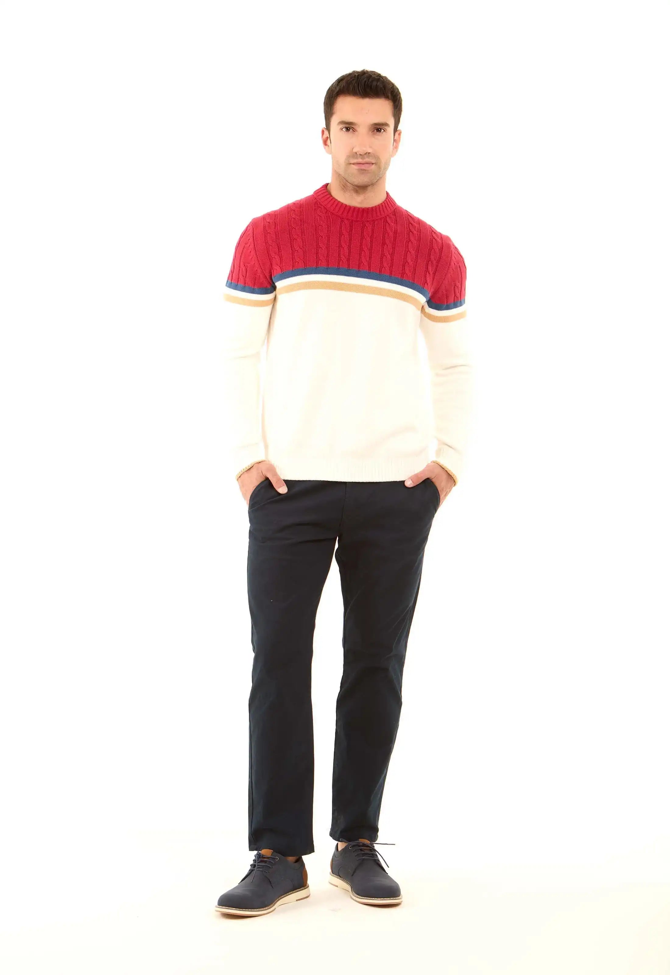 Round Neck Regular Fit Color-Block Pullover