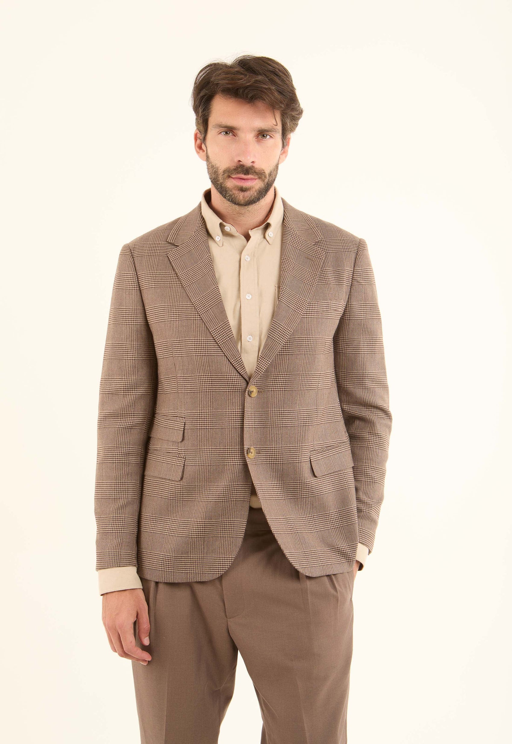 Wool-Blend Checked Tailored Blazer