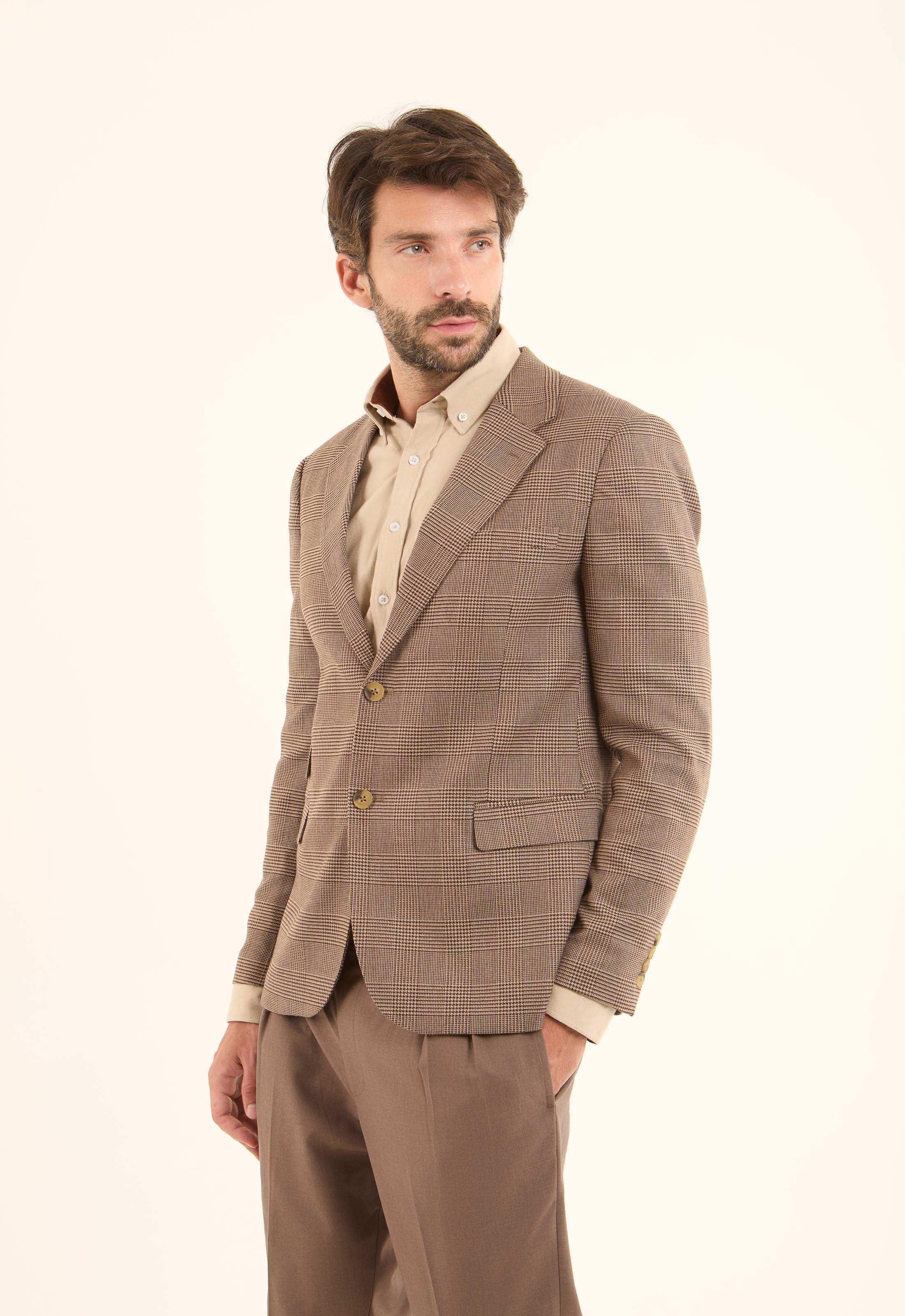 Wool-Blend Checked Tailored Blazer