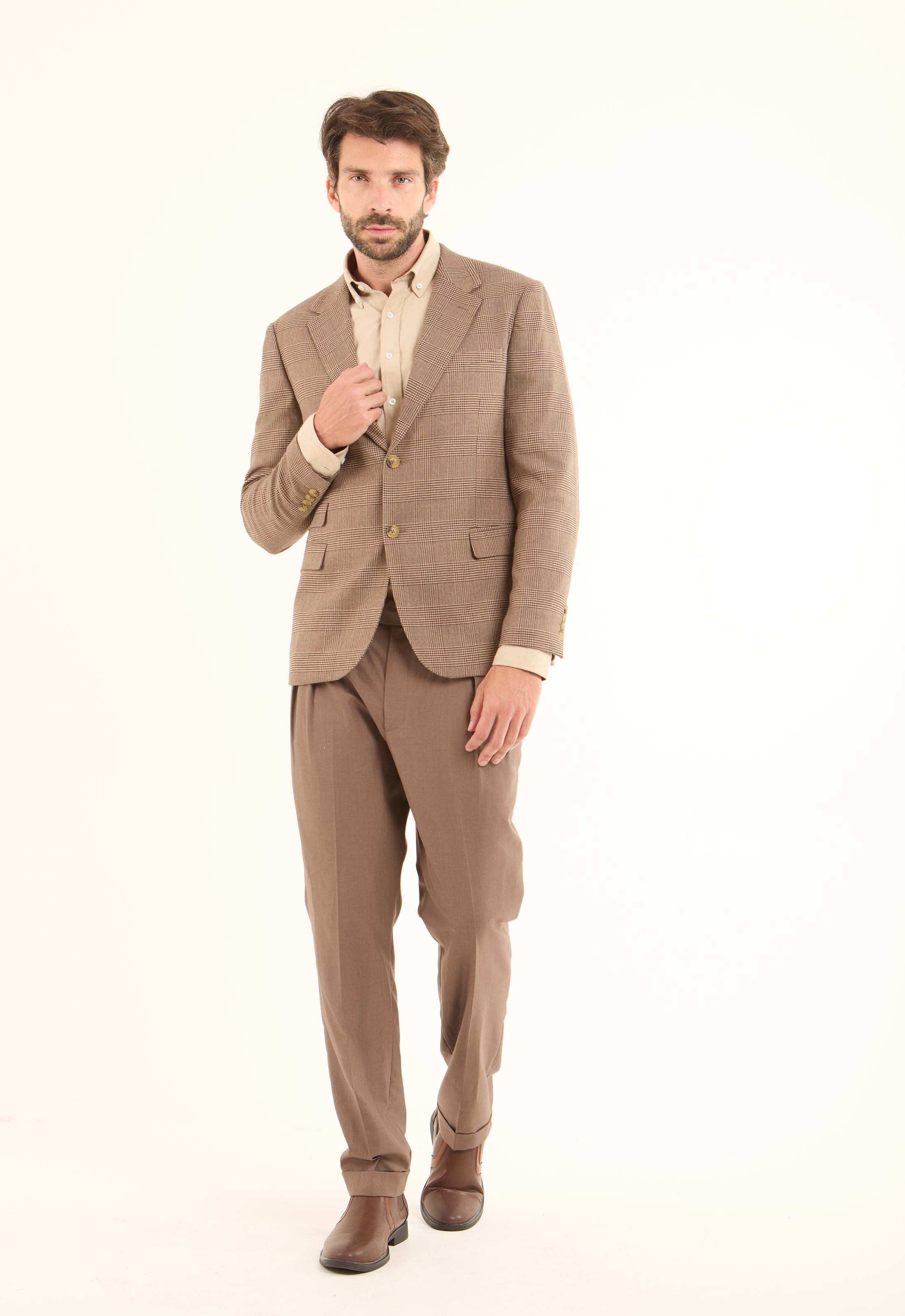 Wool-Blend Checked Tailored Blazer