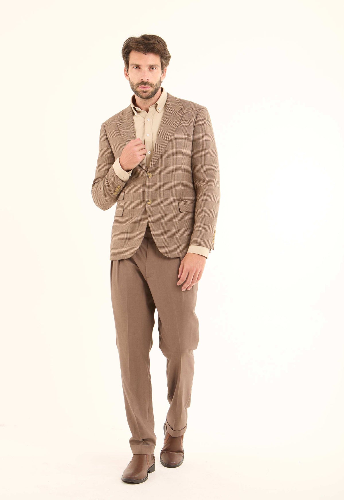 Wool-Blend Checked Tailored Blazer