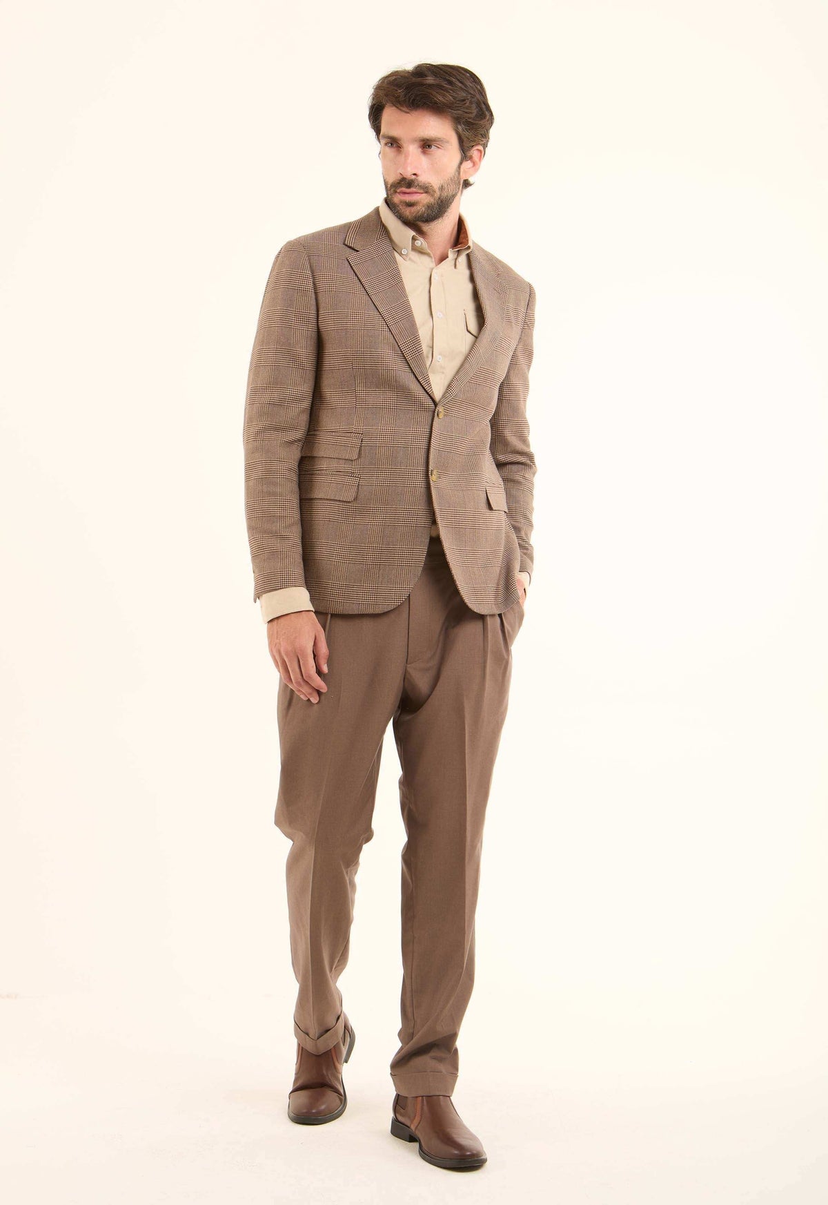 Wool-Blend Checked Tailored Blazer