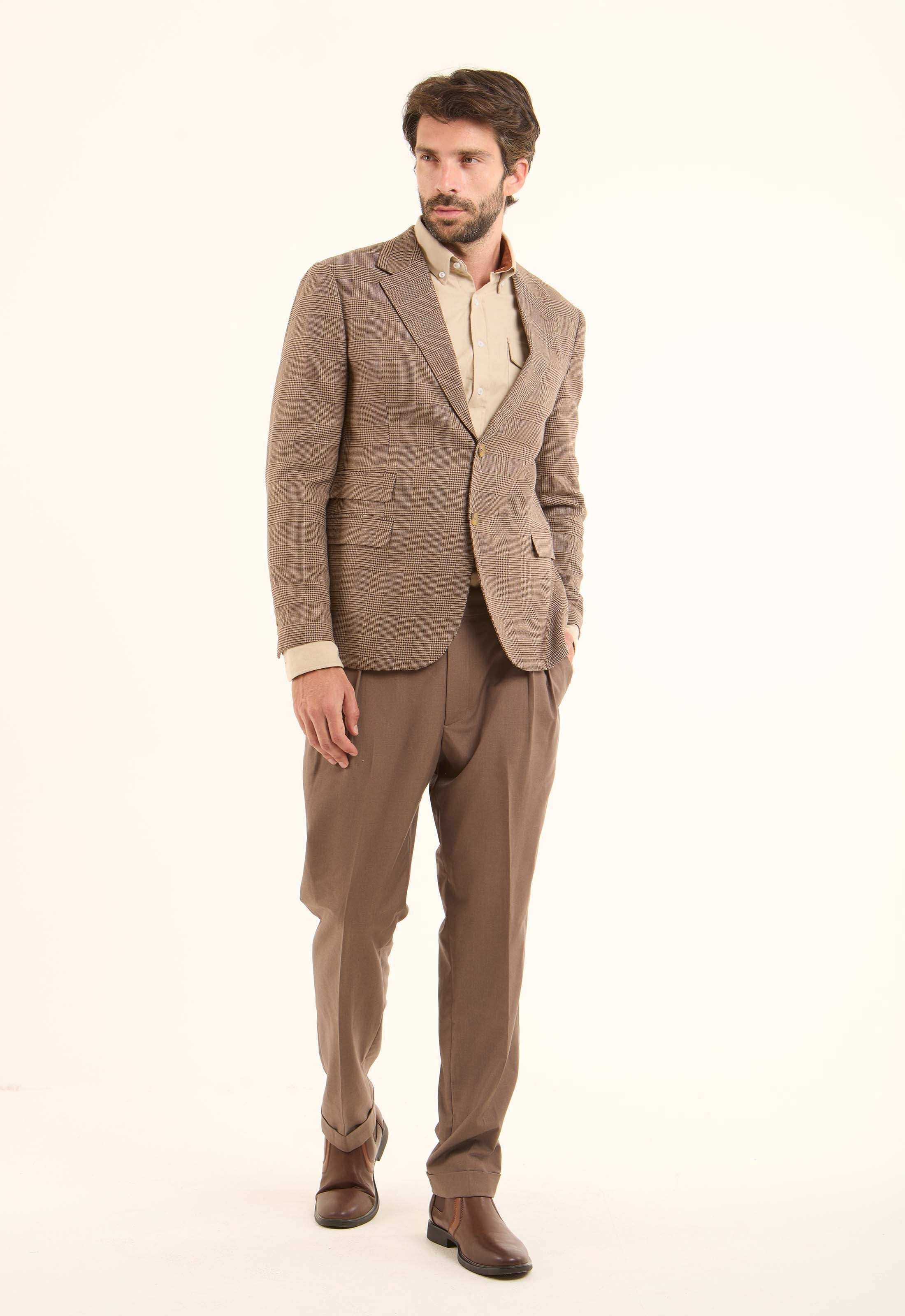 Wool-Blend Checked Tailored Blazer