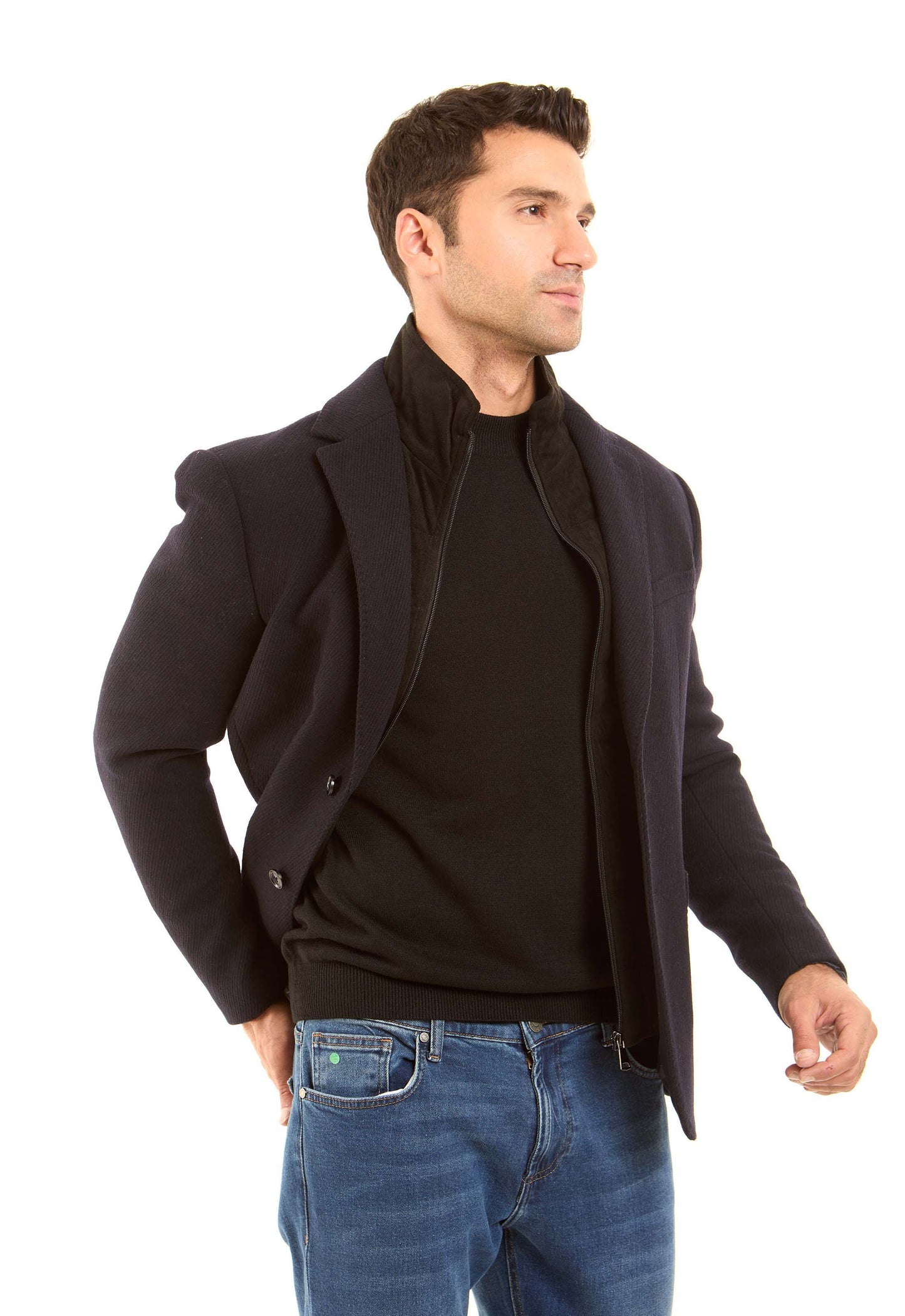 Wool-Blend Layered-Look Tailored Blazer