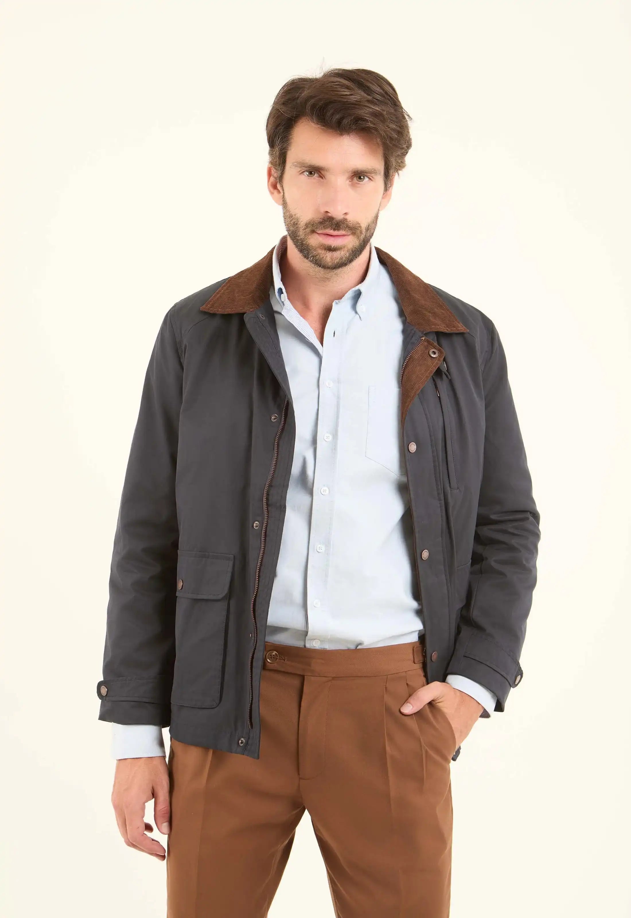Cotton-Blend Field Jacket with Corduroy Collar