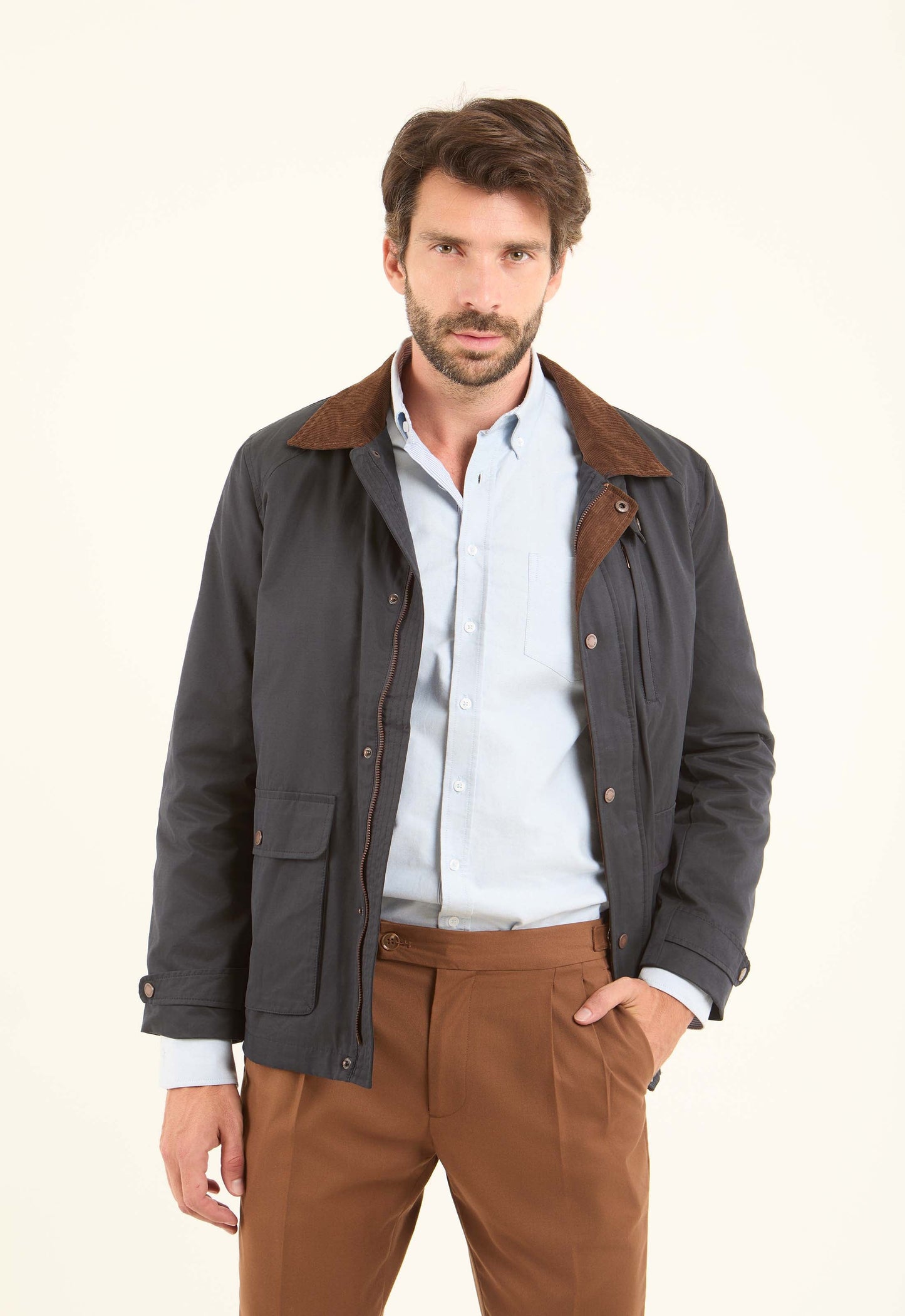 Cotton-Blend Field Jacket with Corduroy Collar