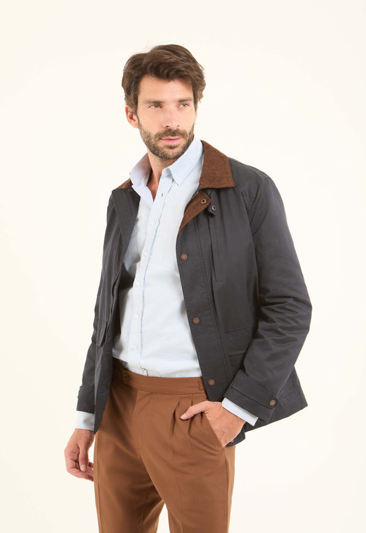 Cotton-Blend Field Jacket with Corduroy Collar