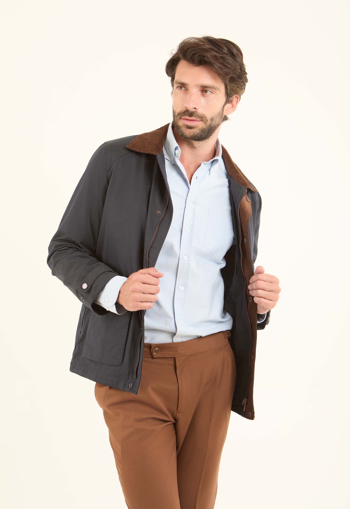 Cotton-Blend Field Jacket with Corduroy Collar
