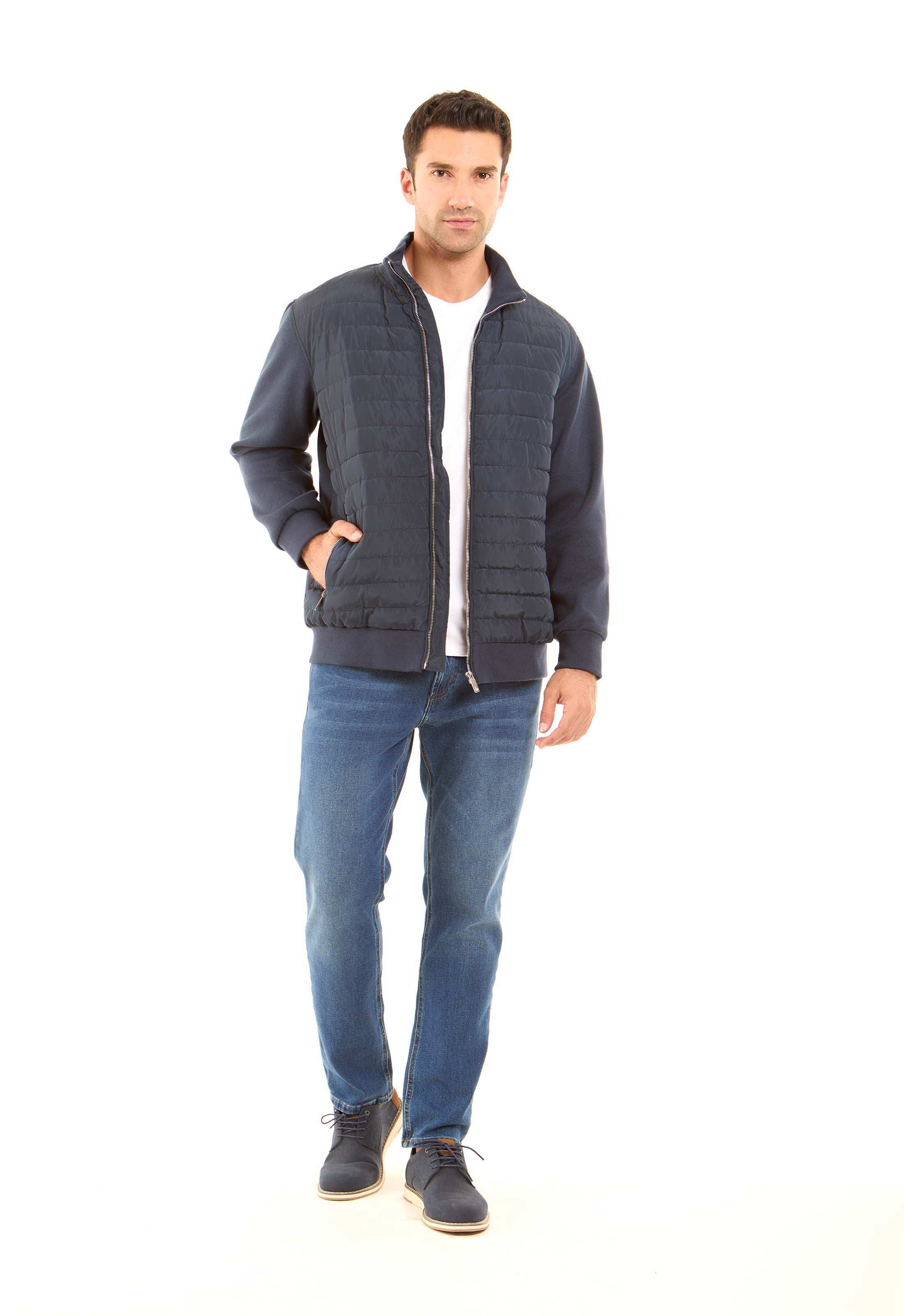 Padded Mixed-Fabric Zip Jacket