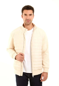Padded Mixed-Fabric Zip Jacket