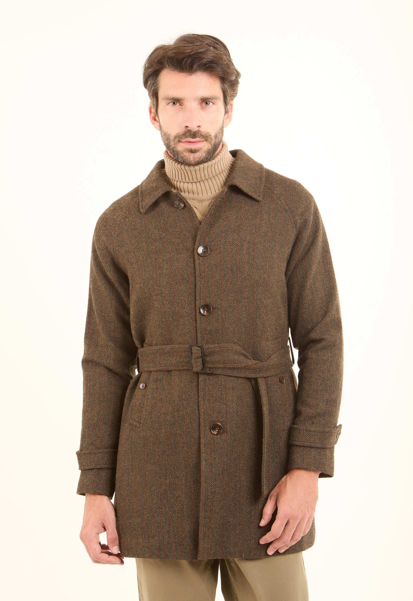Wool-Blend Textured Belted Coat