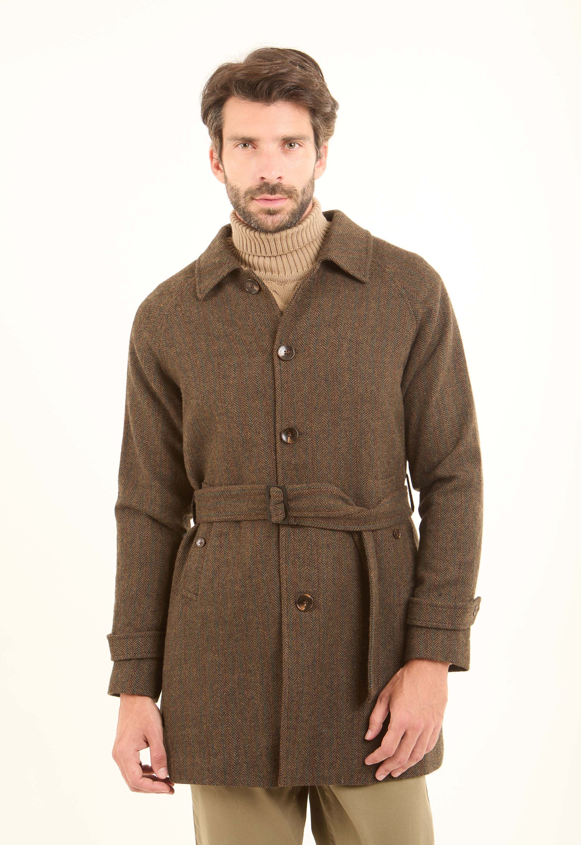 Wool-Blend Textured Belted Coat