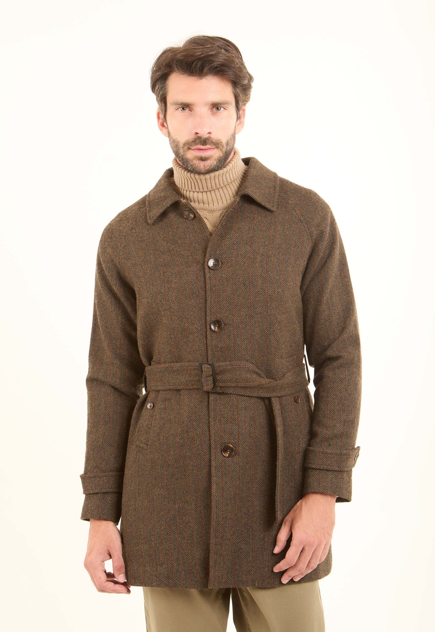 Wool-Blend Textured Belted Coat