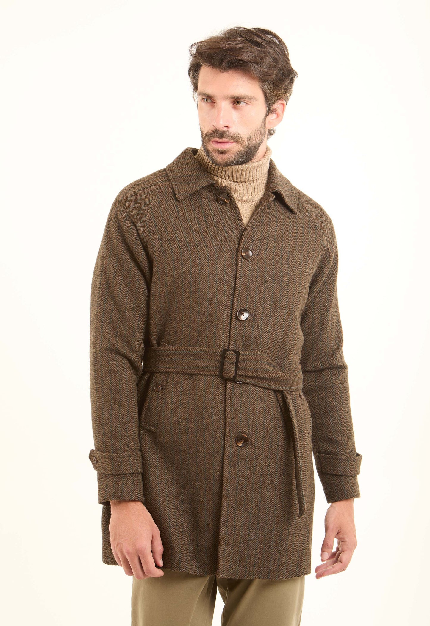 Wool-Blend Textured Belted Coat