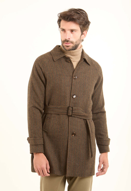 Wool-Blend Textured Belted Coat