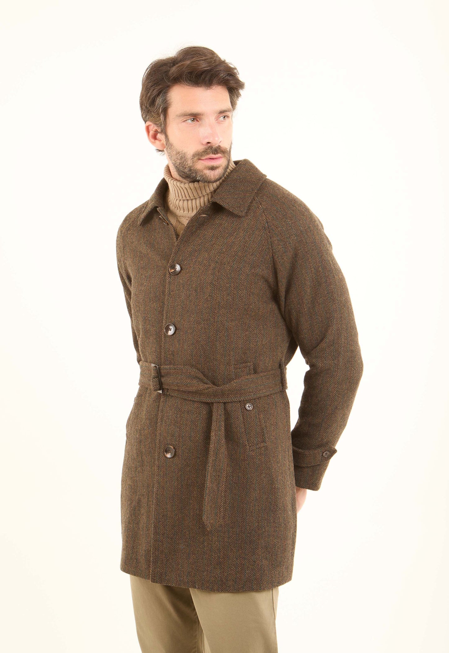 Wool-Blend Textured Belted Coat