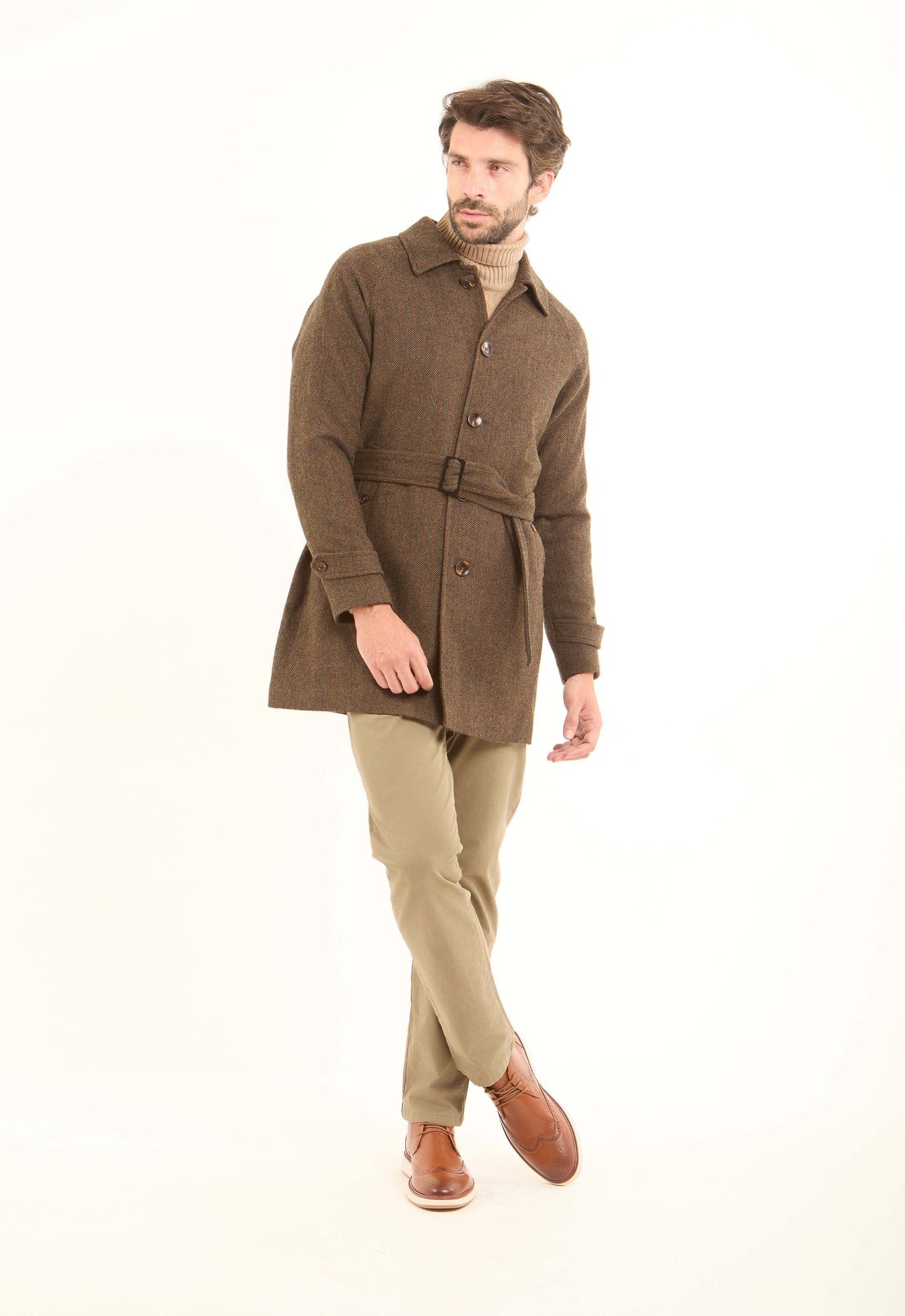 Wool-Blend Textured Belted Coat