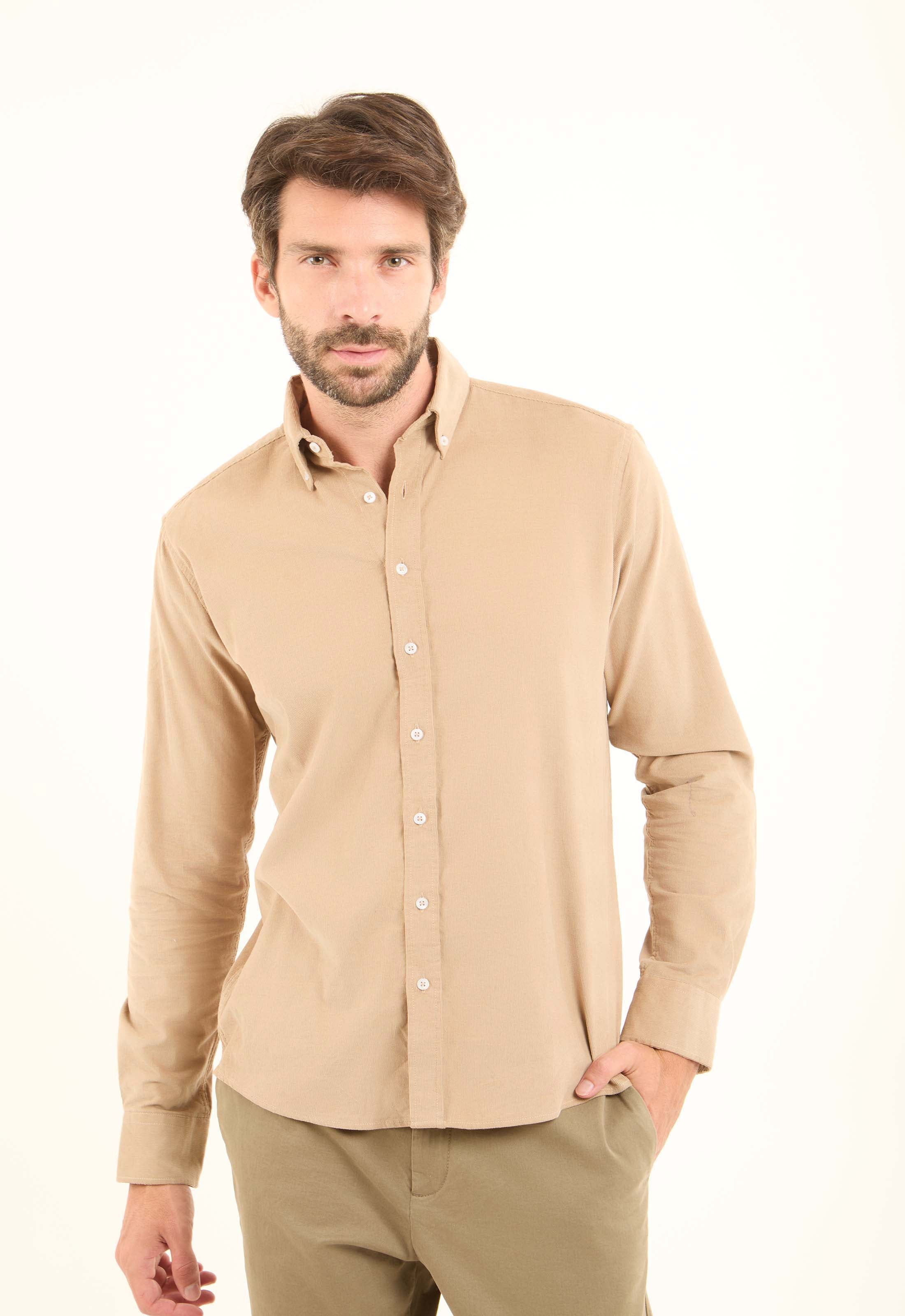 Simple Ribbed Long Sleeves Cotton Shirt