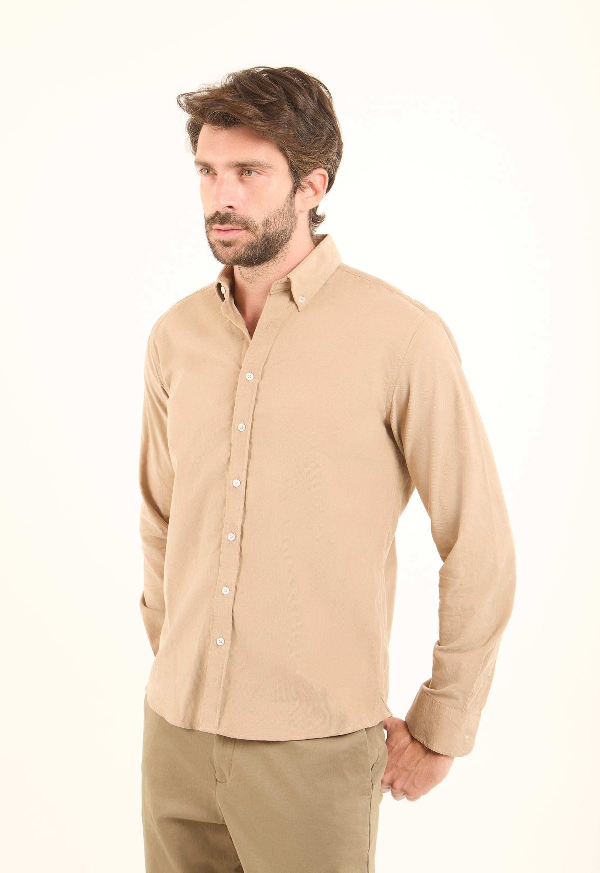 Simple Ribbed Long Sleeves Cotton Shirt