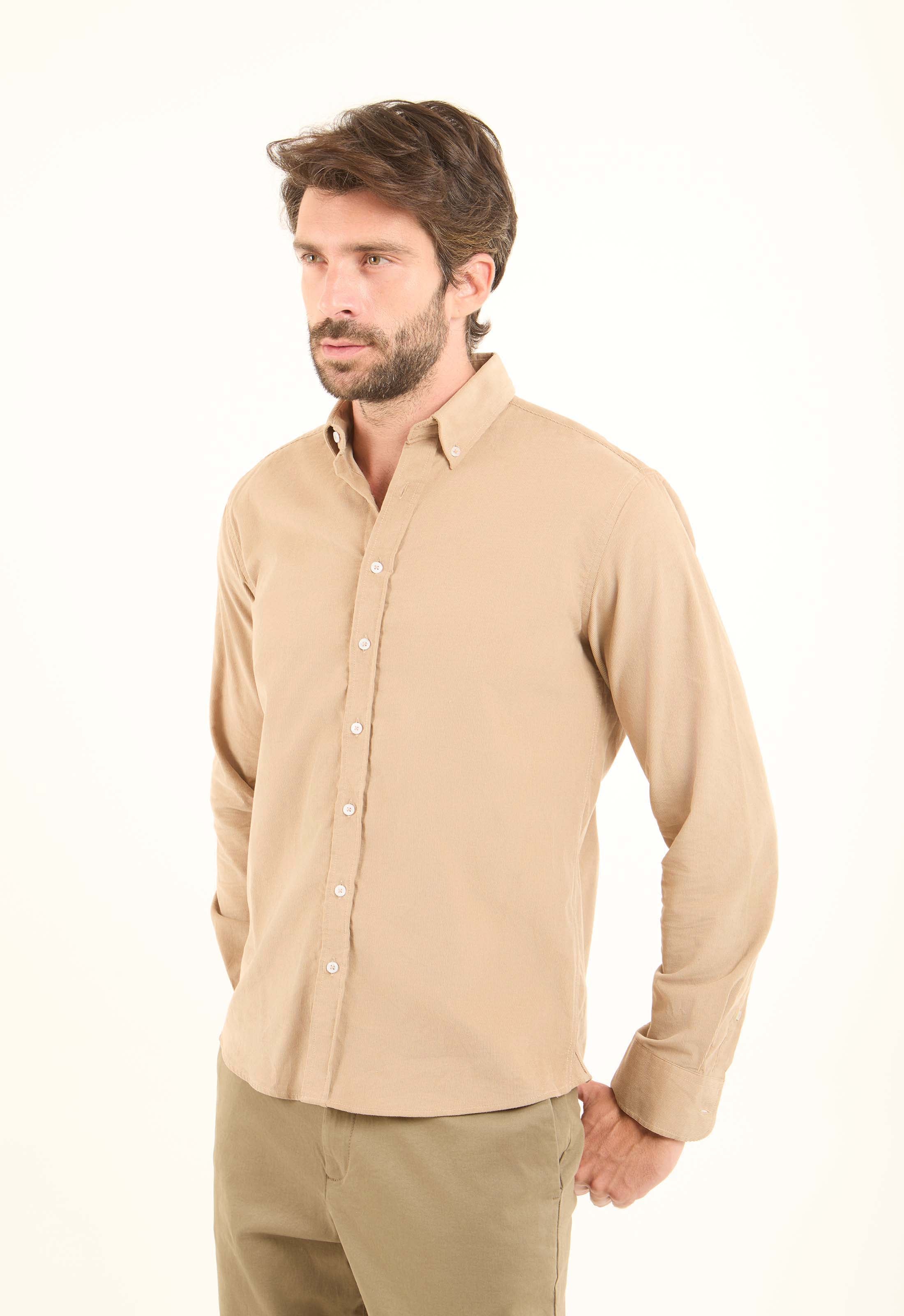 Simple Ribbed Long Sleeves Cotton Shirt