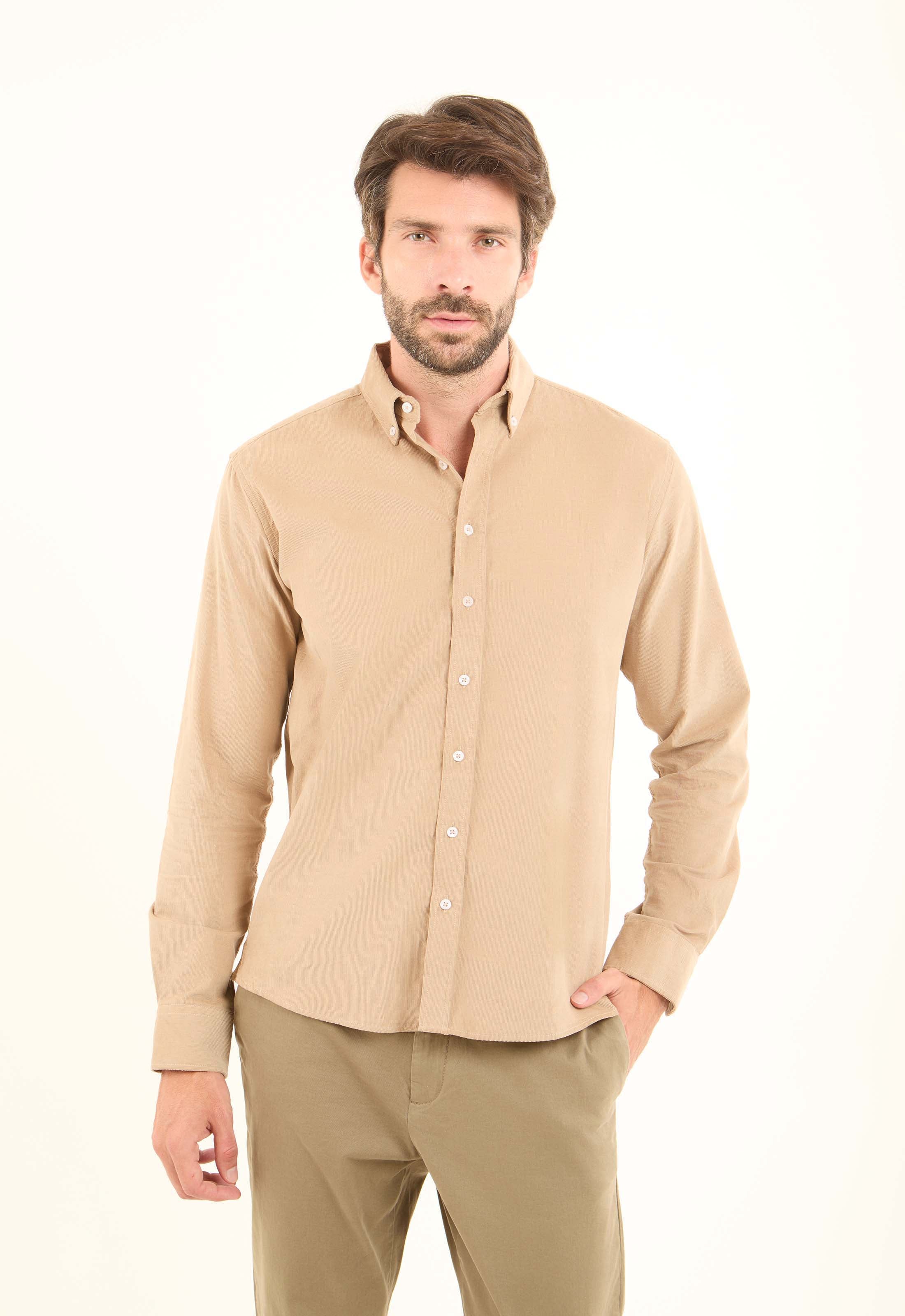 Simple Ribbed Long Sleeves Cotton Shirt