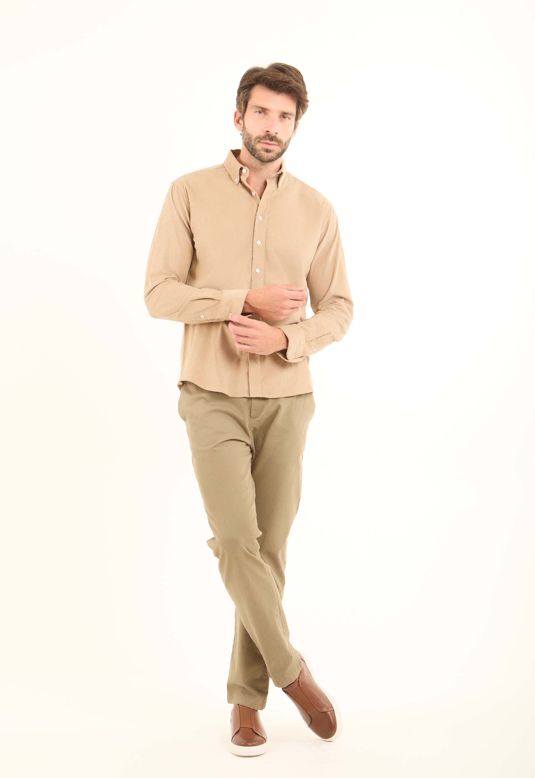 Simple Ribbed Long Sleeves Cotton Shirt