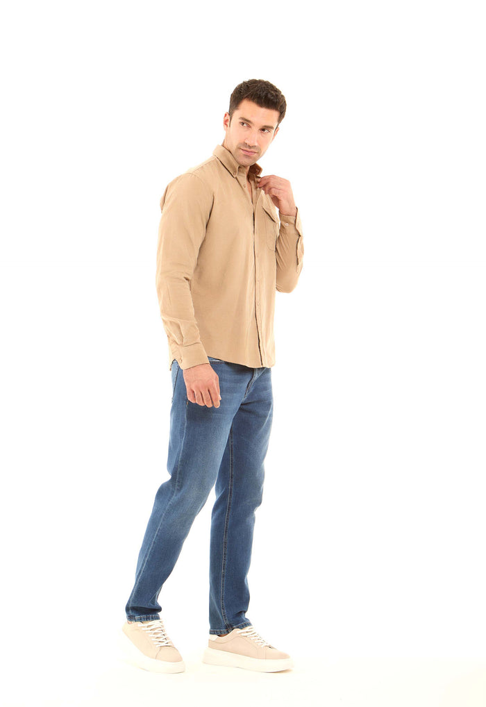 Solid Regular Cotton Shirt with Buttoned Pocket