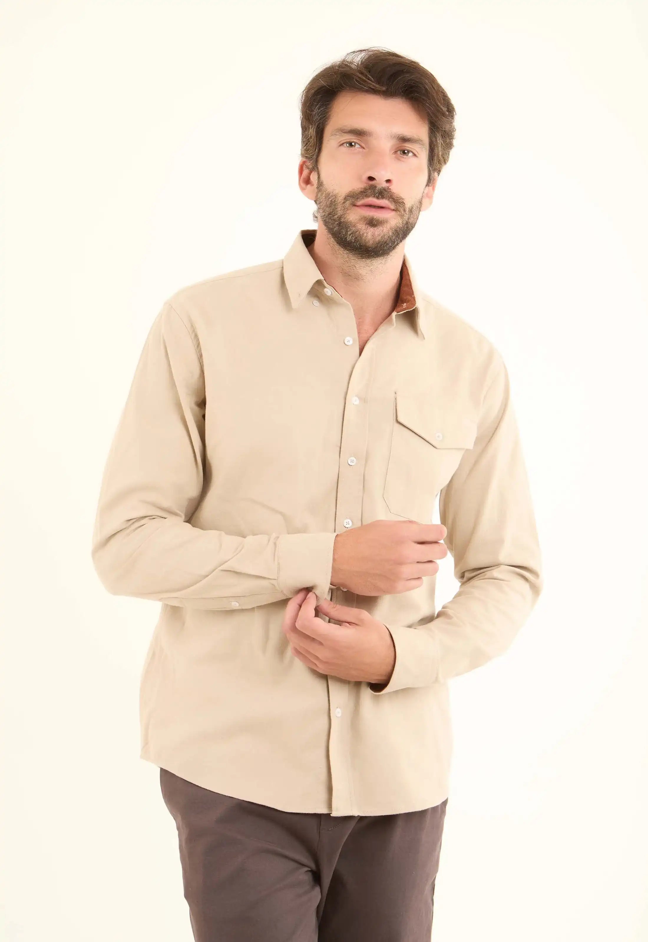 Solid Regular Cotton Shirt with Buttoned Pocket