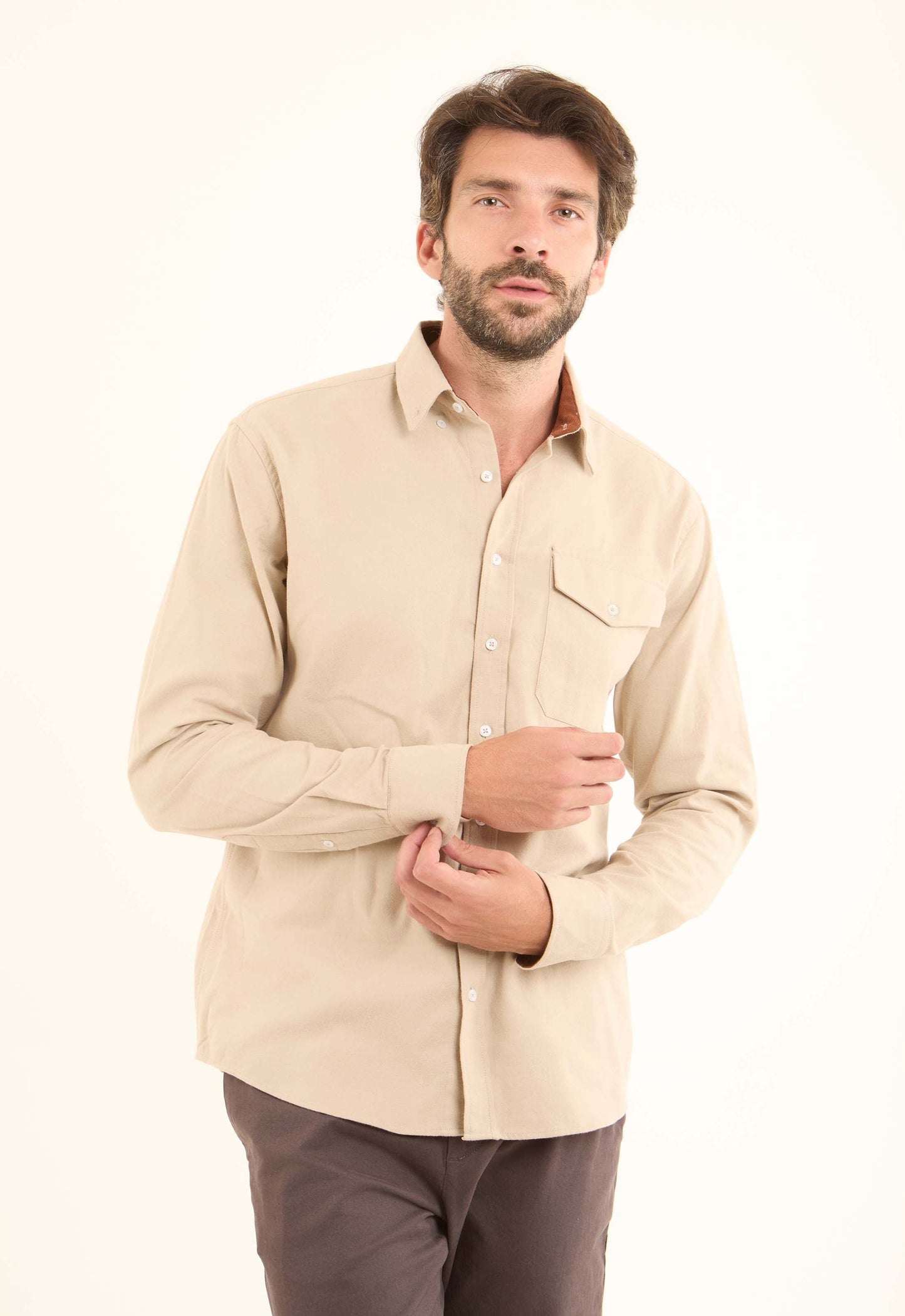 Solid Regular Cotton Shirt with Buttoned Pocket