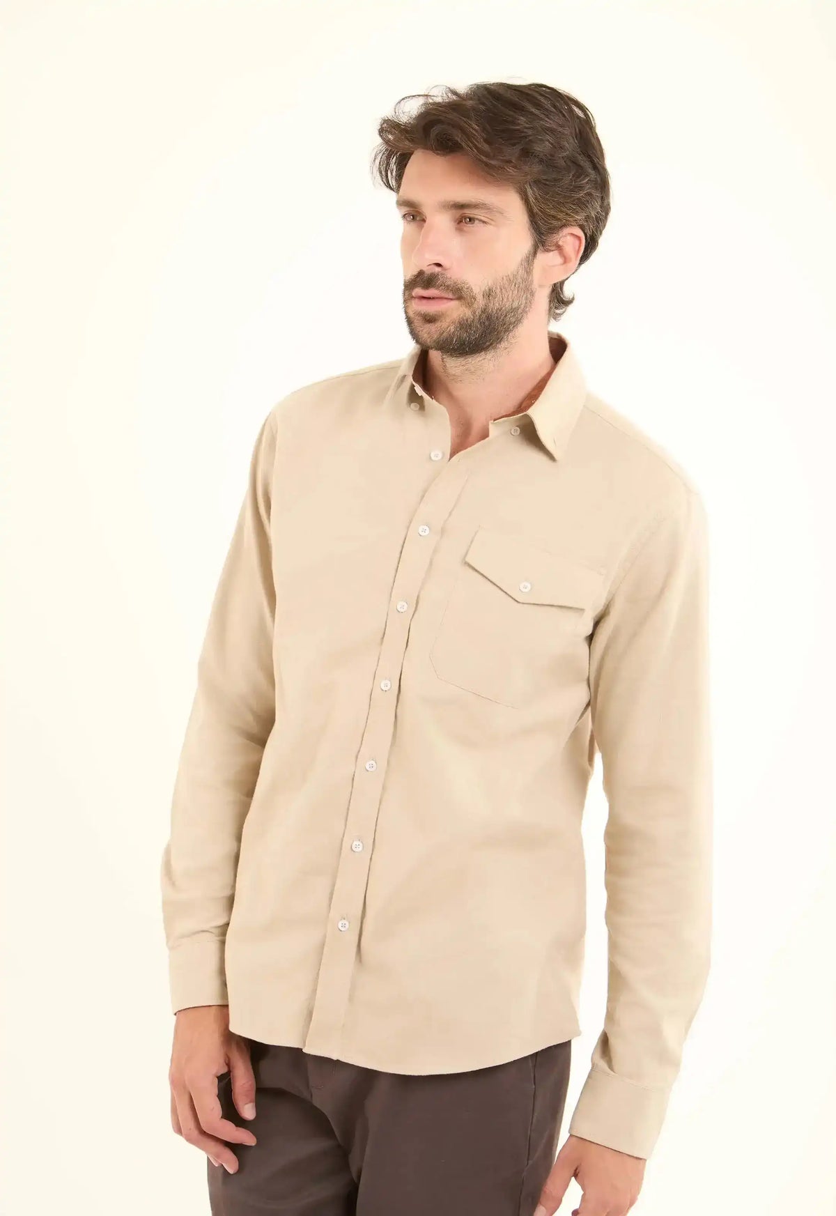 Solid Regular Cotton Shirt with Buttoned Pocket