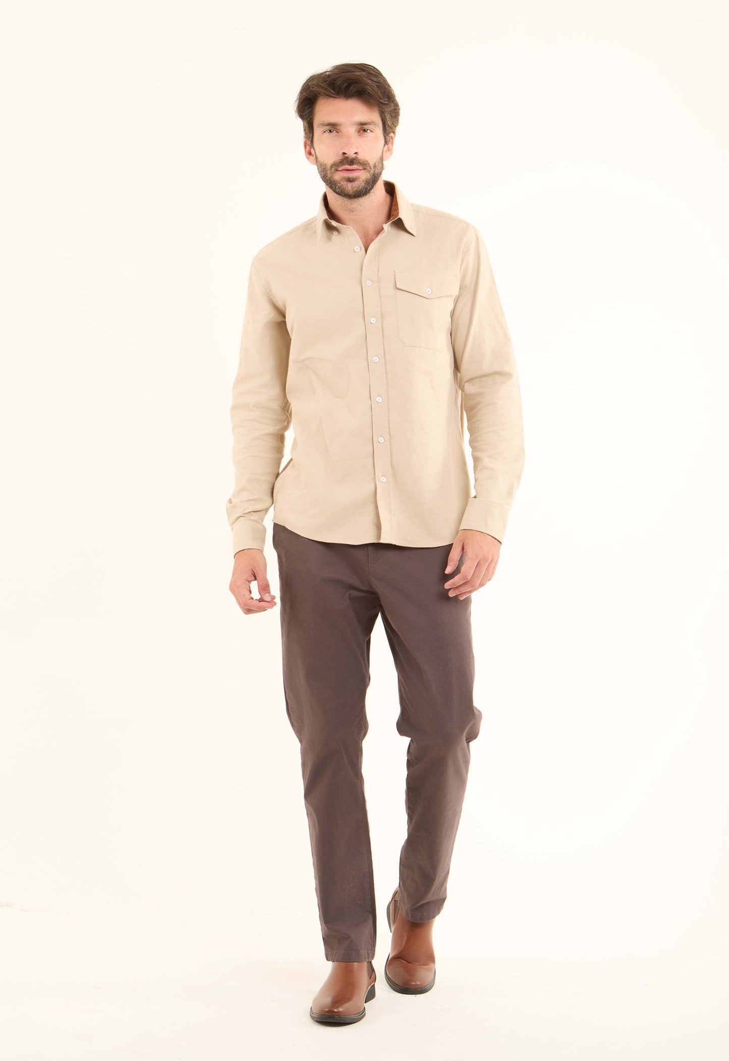 Solid Regular Cotton Shirt with Buttoned Pocket