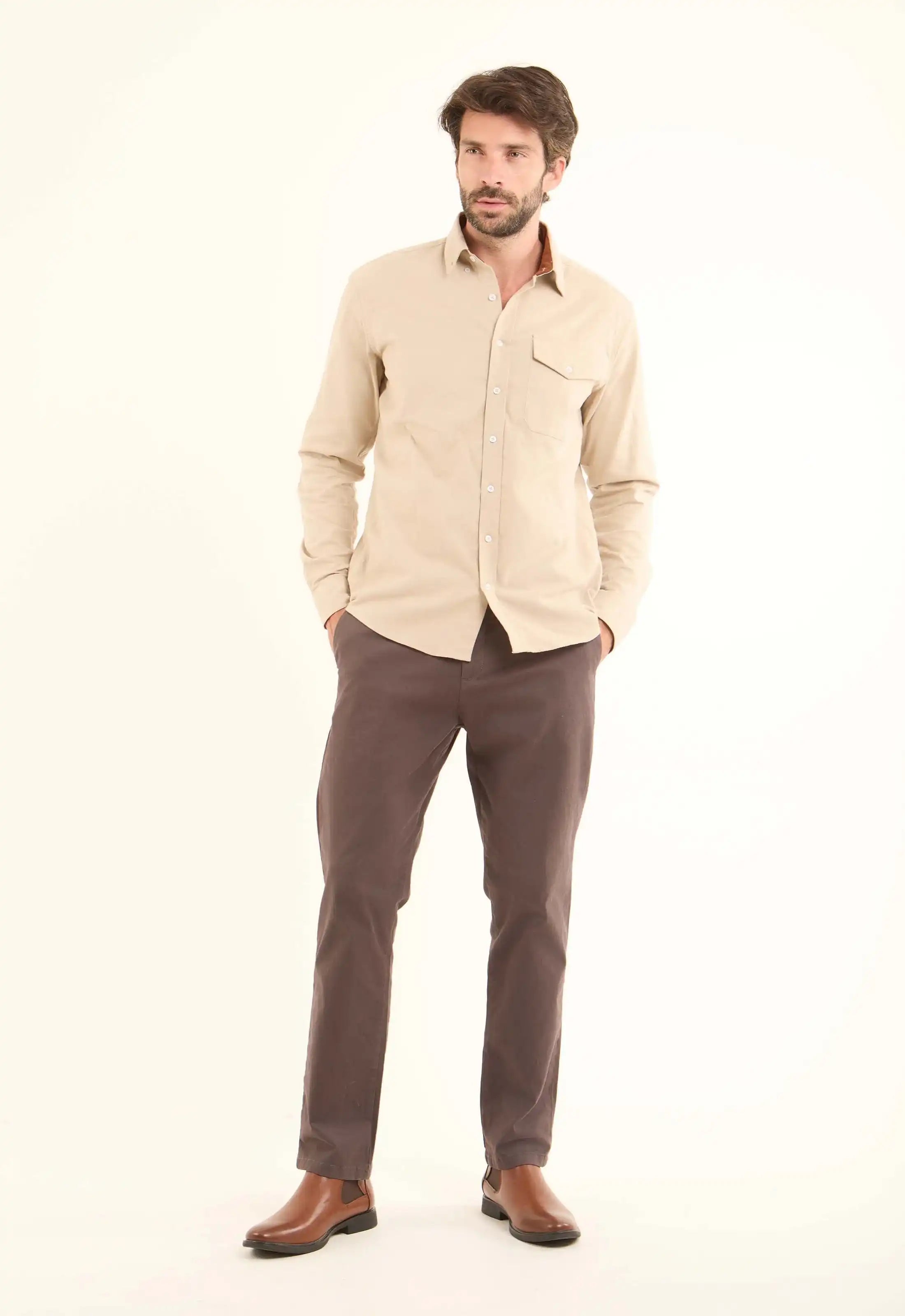 Solid Regular Cotton Shirt with Buttoned Pocket