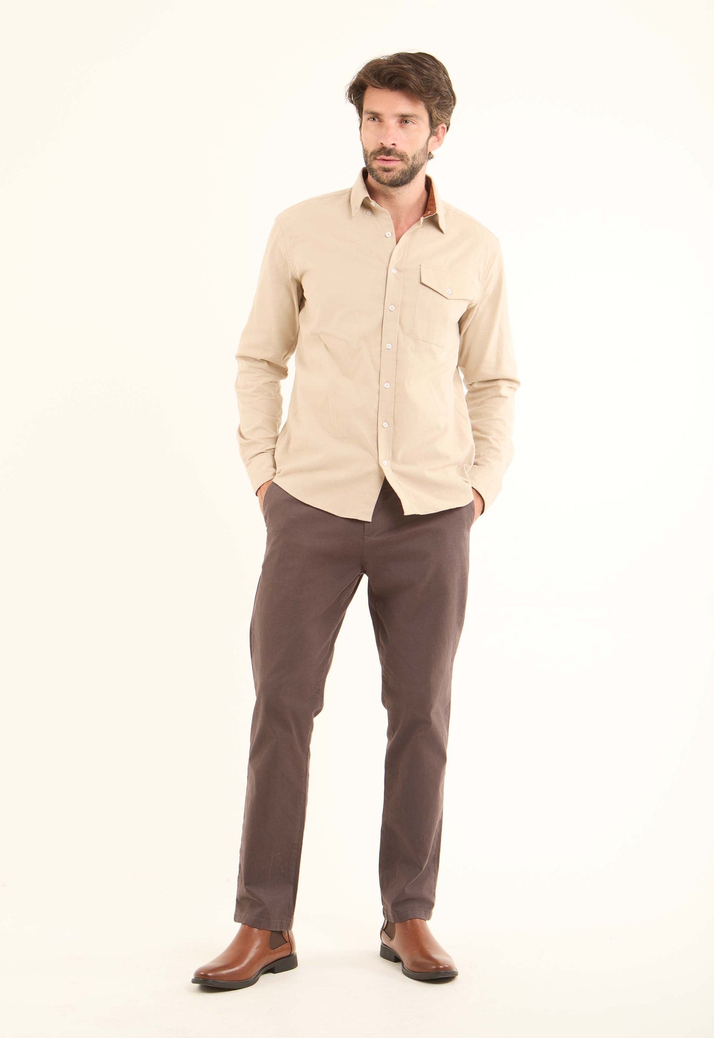 Solid Regular Cotton Shirt with Buttoned Pocket