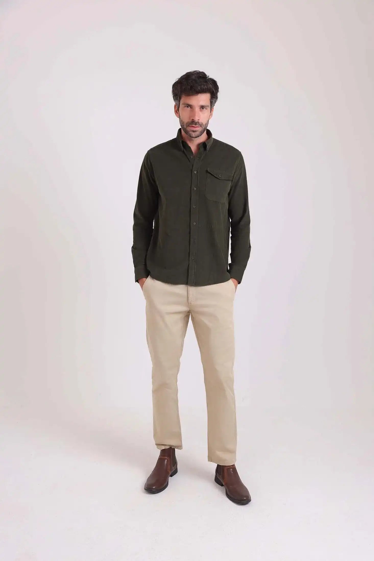 Solid Regular Cotton Shirt with Buttoned Pocket