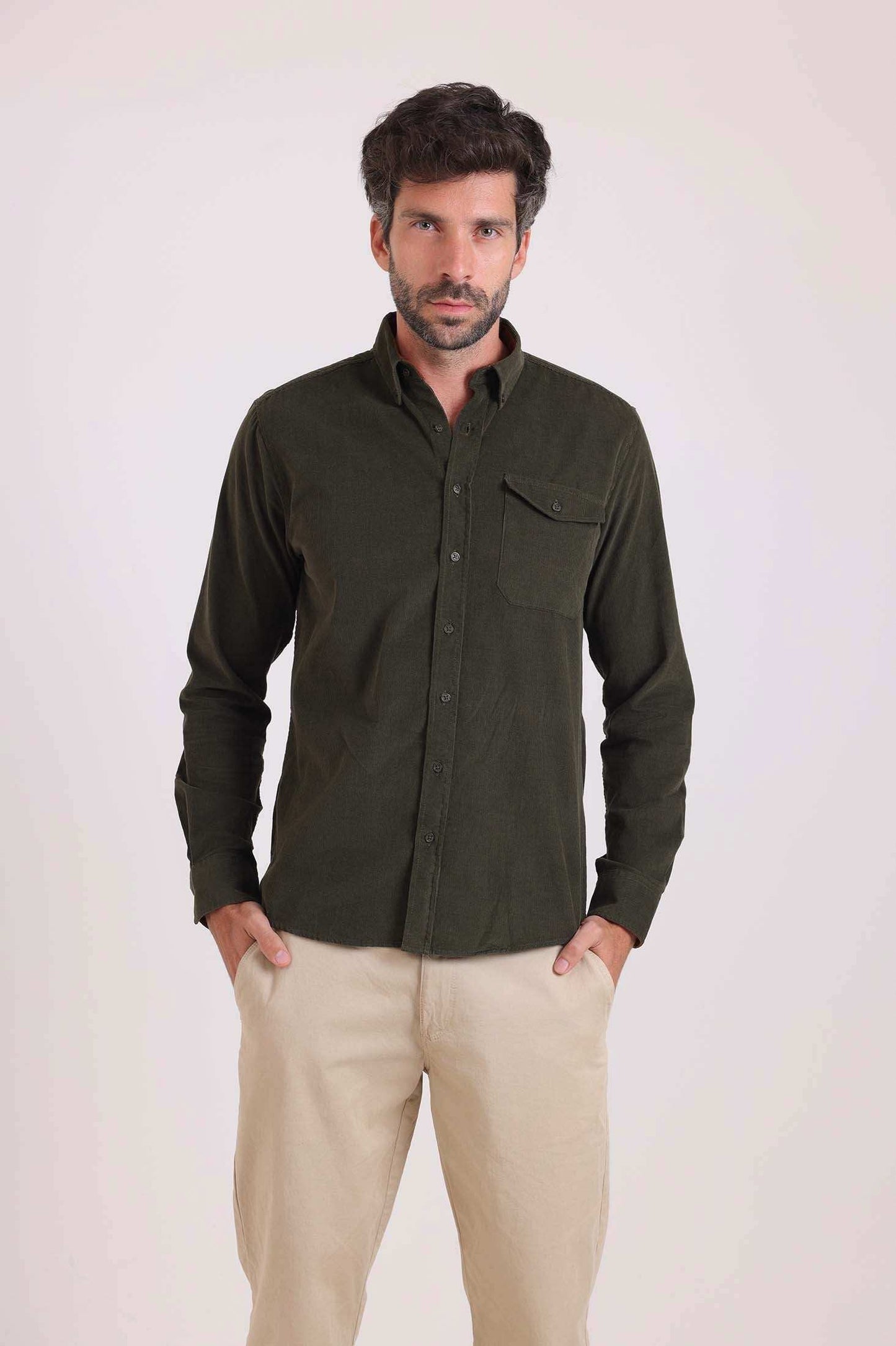 Solid Regular Cotton Shirt with Buttoned Pocket