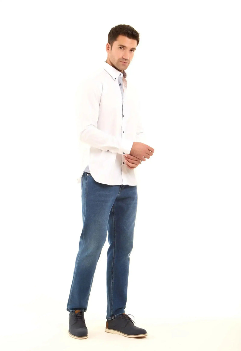 Solid Classic Shirt with Striped Neckline