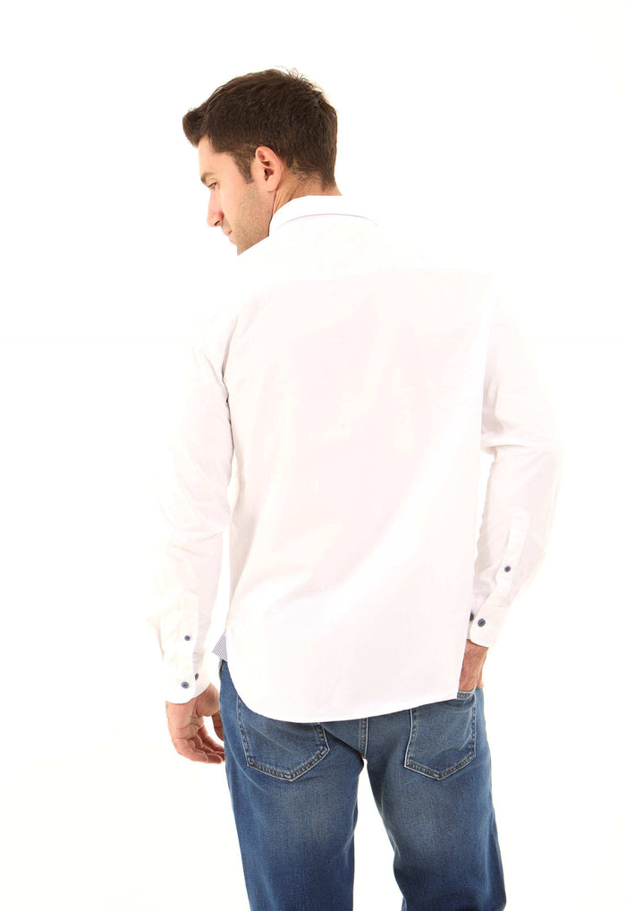 Solid Classic Shirt with Striped Neckline
