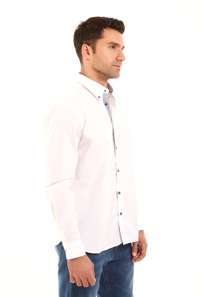 Solid Classic Shirt with Striped Neckline