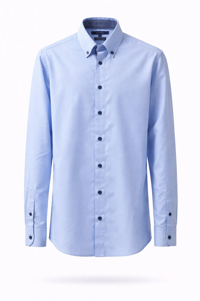 Solid Classic Shirt with Striped Neckline