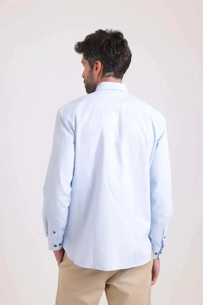 Solid Classic Shirt with Striped Neckline