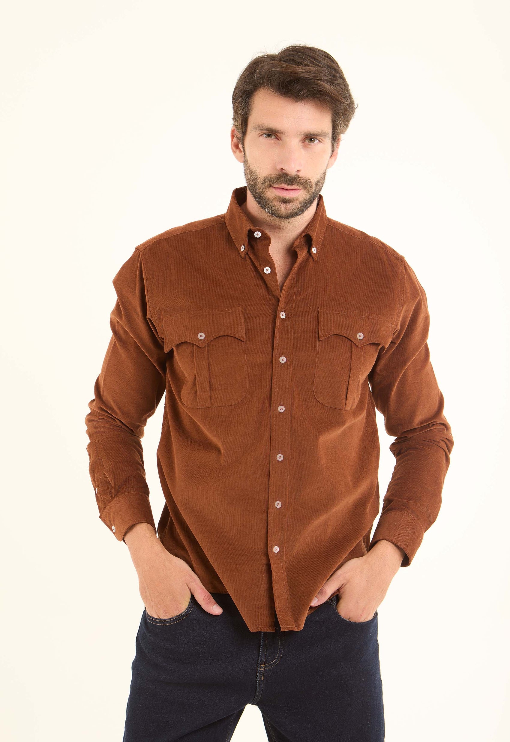 قميص كاجوال مضلع بأكمام طويلة وجيوب